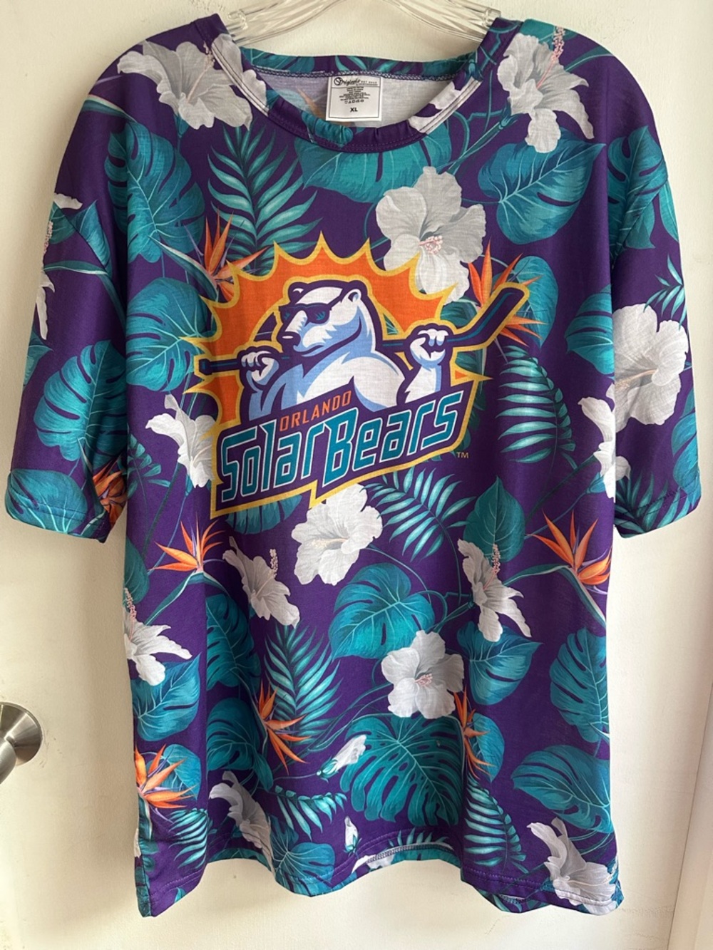 Orlando Solar Bears Tropical Hawaiian Shirt XL Purple Floral Hockey Tee